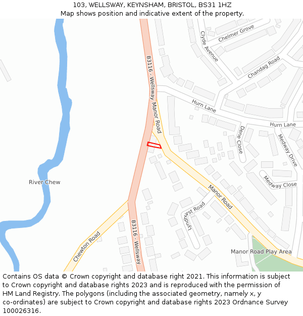 103, WELLSWAY, KEYNSHAM, BRISTOL, BS31 1HZ: Location map and indicative extent of plot