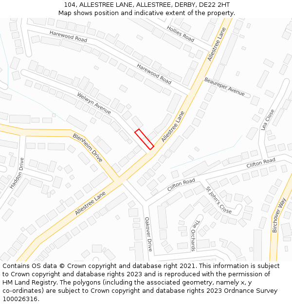 104, ALLESTREE LANE, ALLESTREE, DERBY, DE22 2HT: Location map and indicative extent of plot