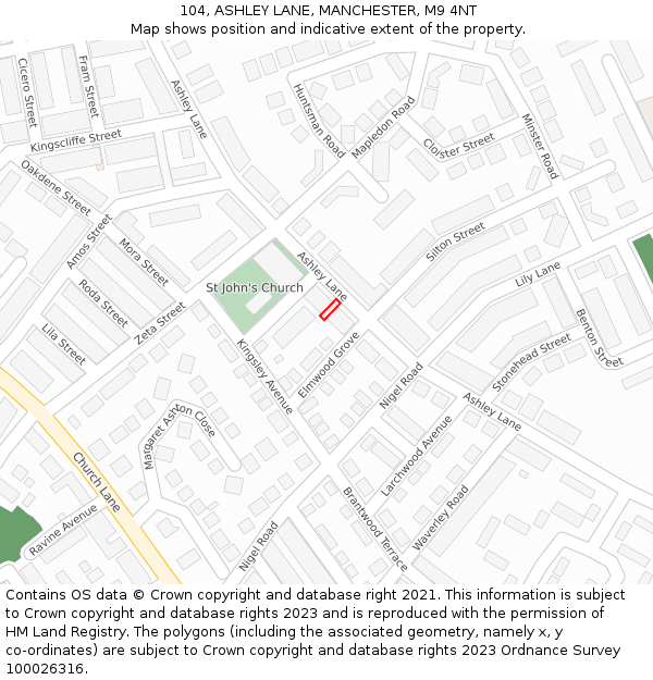 104, ASHLEY LANE, MANCHESTER, M9 4NT: Location map and indicative extent of plot