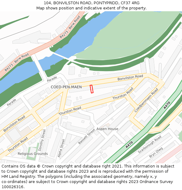 104, BONVILSTON ROAD, PONTYPRIDD, CF37 4RG: Location map and indicative extent of plot