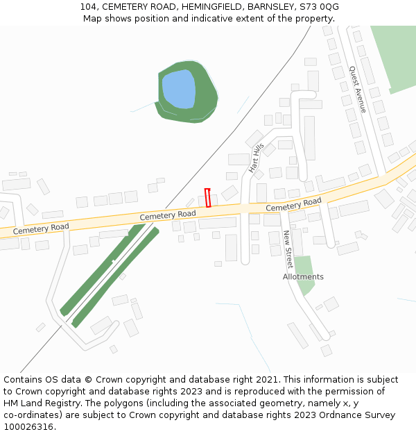 104, CEMETERY ROAD, HEMINGFIELD, BARNSLEY, S73 0QG: Location map and indicative extent of plot