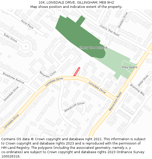 104, LONSDALE DRIVE, GILLINGHAM, ME8 9HZ: Location map and indicative extent of plot