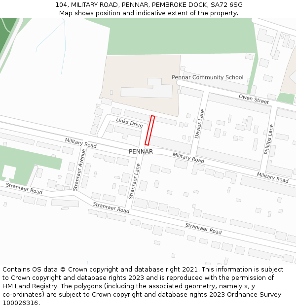 104, MILITARY ROAD, PENNAR, PEMBROKE DOCK, SA72 6SG: Location map and indicative extent of plot