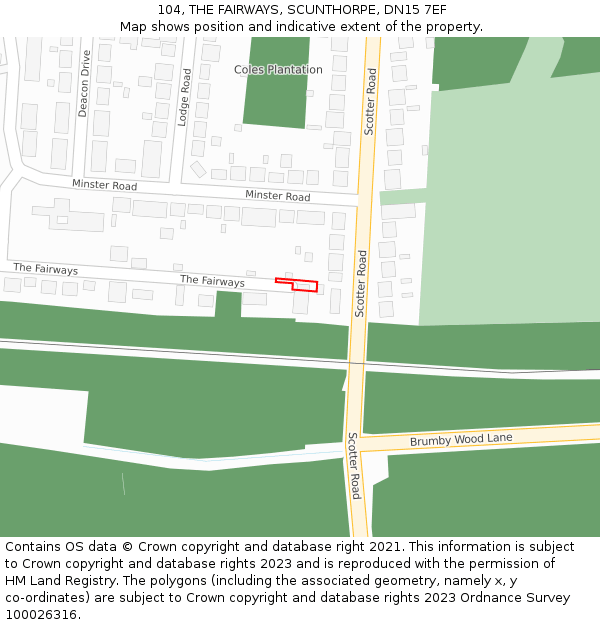 104, THE FAIRWAYS, SCUNTHORPE, DN15 7EF: Location map and indicative extent of plot
