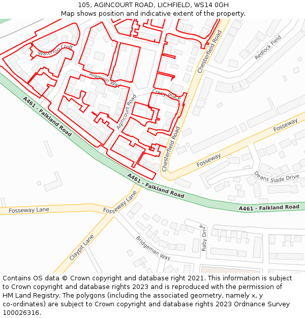 105, AGINCOURT ROAD, LICHFIELD, WS14 0GH: Location map and indicative extent of plot