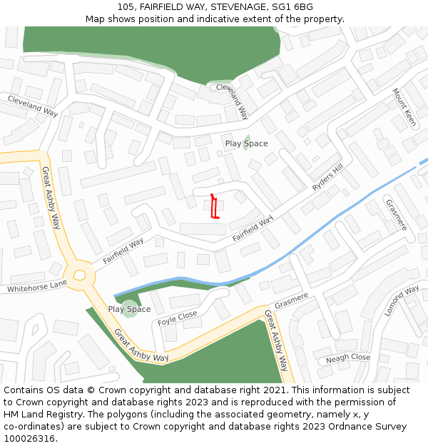 105, FAIRFIELD WAY, STEVENAGE, SG1 6BG: Location map and indicative extent of plot
