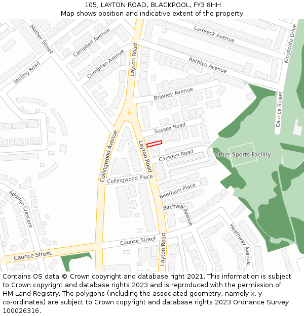 105, LAYTON ROAD, BLACKPOOL, FY3 8HH: Location map and indicative extent of plot