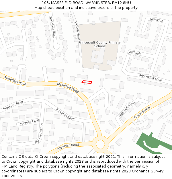 105, MASEFIELD ROAD, WARMINSTER, BA12 8HU: Location map and indicative extent of plot