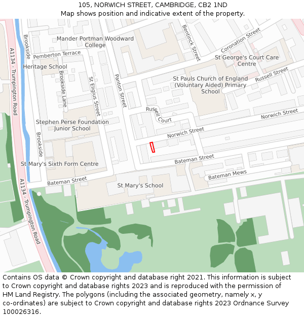 105, NORWICH STREET, CAMBRIDGE, CB2 1ND: Location map and indicative extent of plot