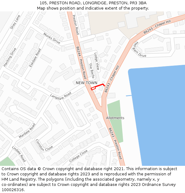 105, PRESTON ROAD, LONGRIDGE, PRESTON, PR3 3BA: Location map and indicative extent of plot