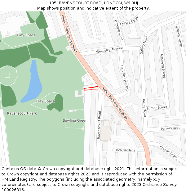 105, RAVENSCOURT ROAD, LONDON, W6 0UJ: Location map and indicative extent of plot