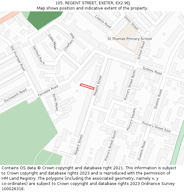 105, REGENT STREET, EXETER, EX2 9EJ: Location map and indicative extent of plot