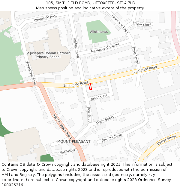 105, SMITHFIELD ROAD, UTTOXETER, ST14 7LD: Location map and indicative extent of plot