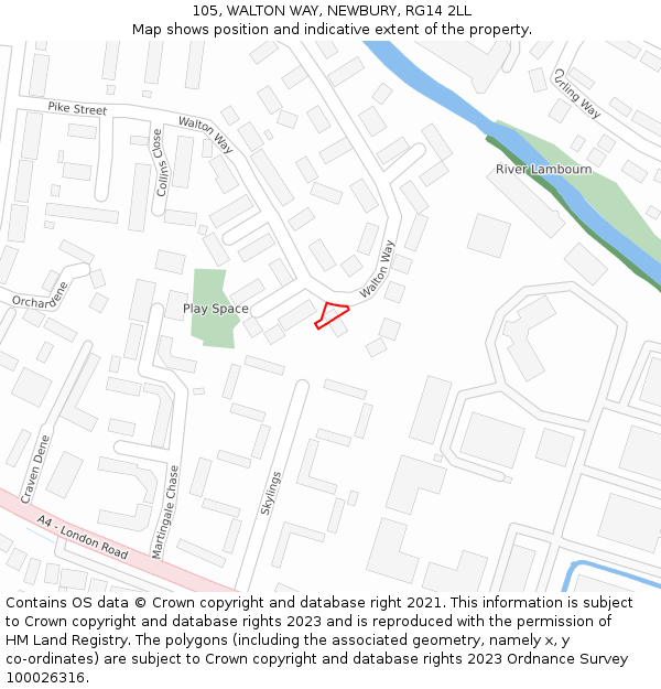 105, WALTON WAY, NEWBURY, RG14 2LL: Location map and indicative extent of plot