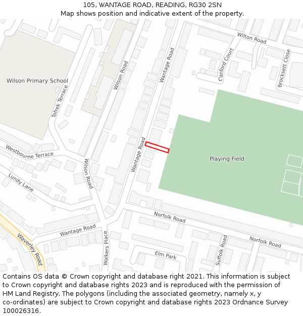 105, WANTAGE ROAD, READING, RG30 2SN: Location map and indicative extent of plot