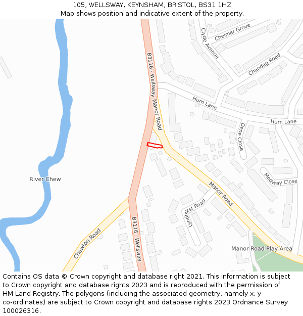 105, WELLSWAY, KEYNSHAM, BRISTOL, BS31 1HZ: Location map and indicative extent of plot