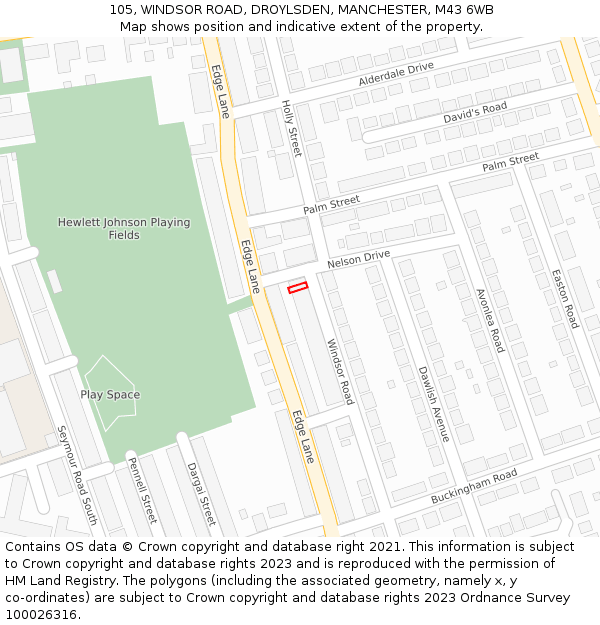 105, WINDSOR ROAD, DROYLSDEN, MANCHESTER, M43 6WB: Location map and indicative extent of plot
