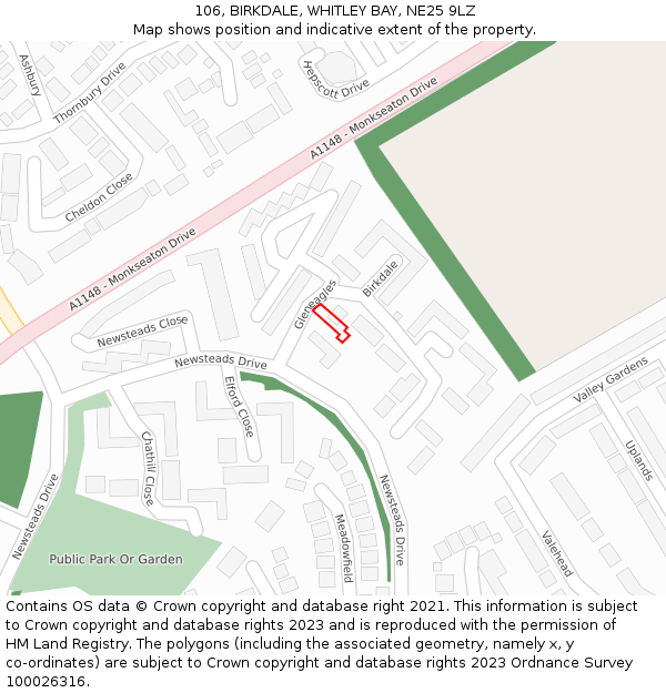 106, BIRKDALE, WHITLEY BAY, NE25 9LZ: Location map and indicative extent of plot