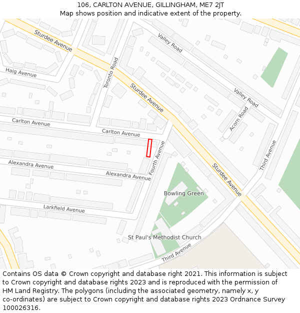 106, CARLTON AVENUE, GILLINGHAM, ME7 2JT: Location map and indicative extent of plot
