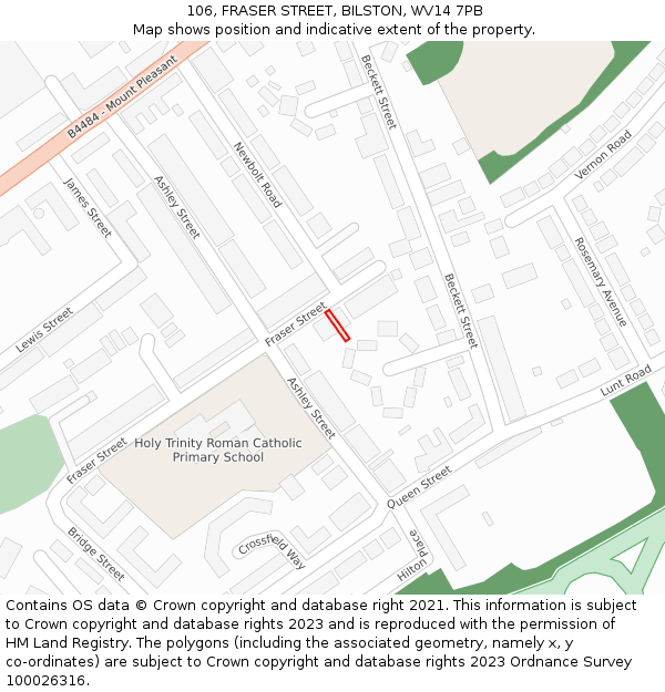106, FRASER STREET, BILSTON, WV14 7PB: Location map and indicative extent of plot