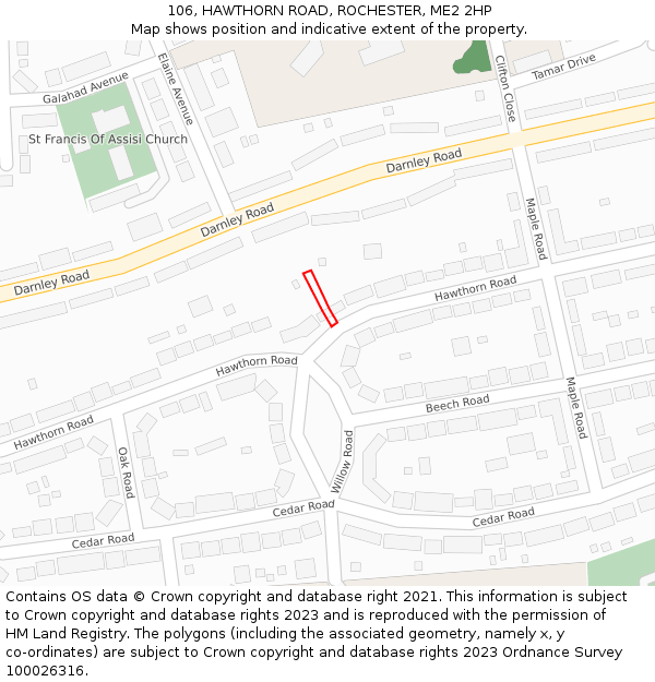 106, HAWTHORN ROAD, ROCHESTER, ME2 2HP: Location map and indicative extent of plot