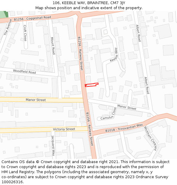 106, KEEBLE WAY, BRAINTREE, CM7 3JY: Location map and indicative extent of plot