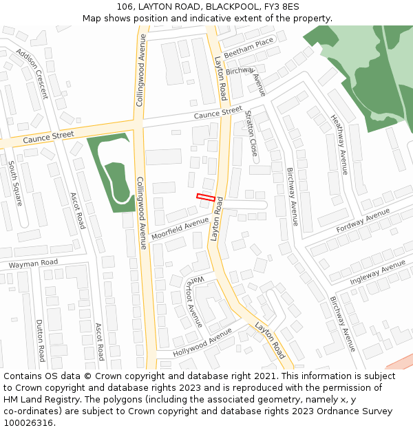 106, LAYTON ROAD, BLACKPOOL, FY3 8ES: Location map and indicative extent of plot