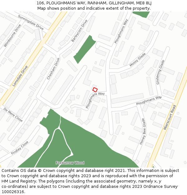 106, PLOUGHMANS WAY, RAINHAM, GILLINGHAM, ME8 8LJ: Location map and indicative extent of plot