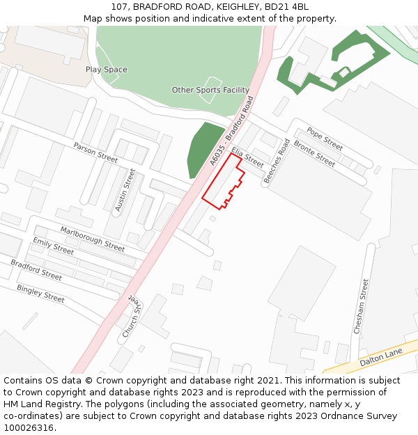 107, BRADFORD ROAD, KEIGHLEY, BD21 4BL: Location map and indicative extent of plot