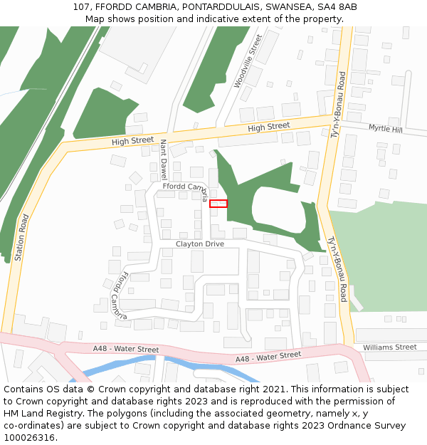 107, FFORDD CAMBRIA, PONTARDDULAIS, SWANSEA, SA4 8AB: Location map and indicative extent of plot