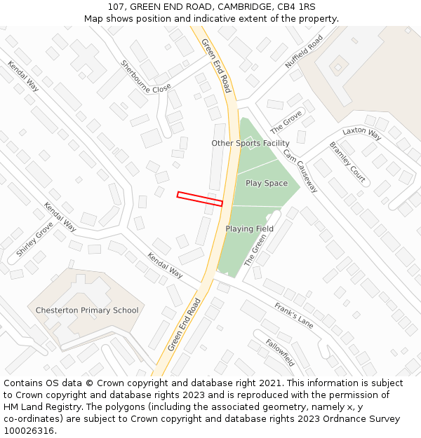107, GREEN END ROAD, CAMBRIDGE, CB4 1RS: Location map and indicative extent of plot
