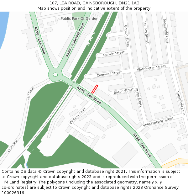 107, LEA ROAD, GAINSBOROUGH, DN21 1AB: Location map and indicative extent of plot