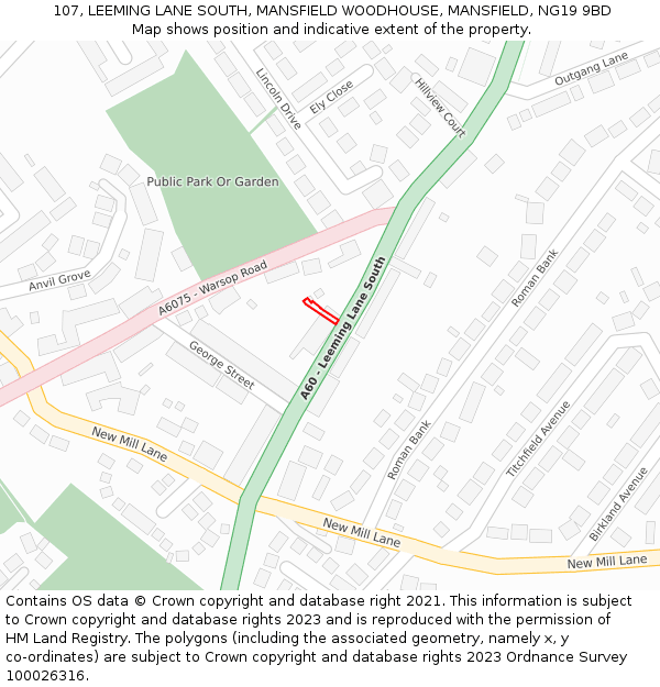 107, LEEMING LANE SOUTH, MANSFIELD WOODHOUSE, MANSFIELD, NG19 9BD: Location map and indicative extent of plot