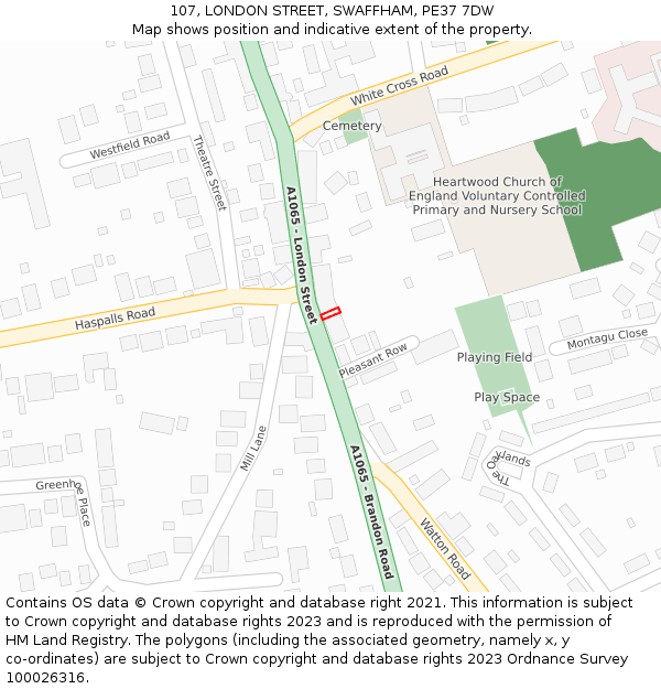 107, LONDON STREET, SWAFFHAM, PE37 7DW: Location map and indicative extent of plot