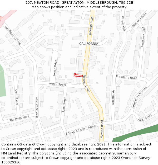 107, NEWTON ROAD, GREAT AYTON, MIDDLESBROUGH, TS9 6DE: Location map and indicative extent of plot