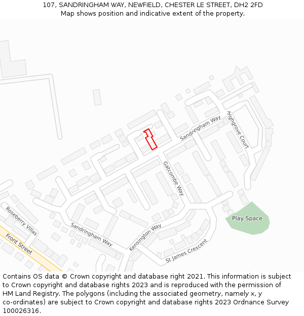 107, SANDRINGHAM WAY, NEWFIELD, CHESTER LE STREET, DH2 2FD: Location map and indicative extent of plot