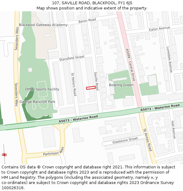 107, SAVILLE ROAD, BLACKPOOL, FY1 6JS: Location map and indicative extent of plot