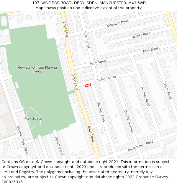 107, WINDSOR ROAD, DROYLSDEN, MANCHESTER, M43 6WB: Location map and indicative extent of plot