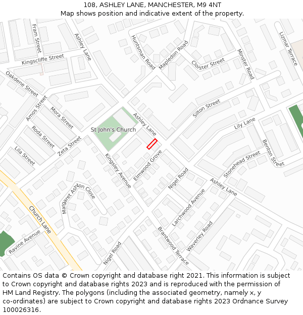 108, ASHLEY LANE, MANCHESTER, M9 4NT: Location map and indicative extent of plot