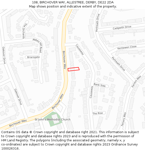 108, BIRCHOVER WAY, ALLESTREE, DERBY, DE22 2DA: Location map and indicative extent of plot