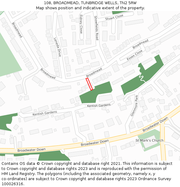 108, BROADMEAD, TUNBRIDGE WELLS, TN2 5RW: Location map and indicative extent of plot
