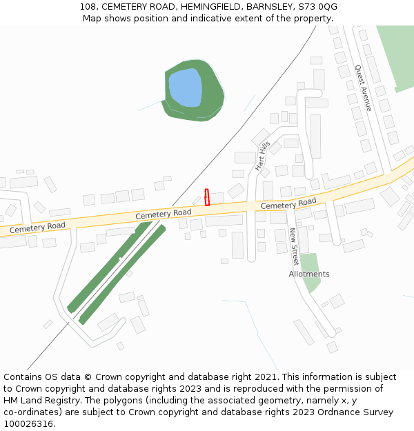 108, CEMETERY ROAD, HEMINGFIELD, BARNSLEY, S73 0QG: Location map and indicative extent of plot