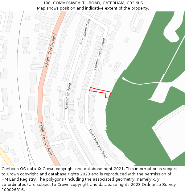 108, COMMONWEALTH ROAD, CATERHAM, CR3 6LS: Location map and indicative extent of plot