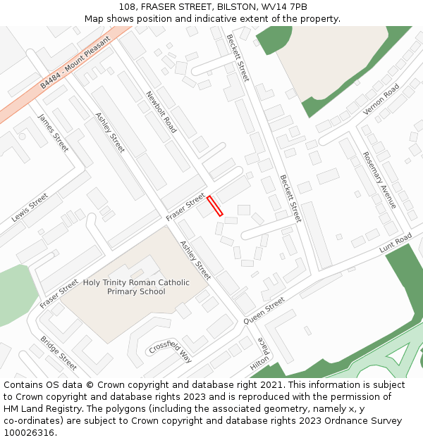108, FRASER STREET, BILSTON, WV14 7PB: Location map and indicative extent of plot