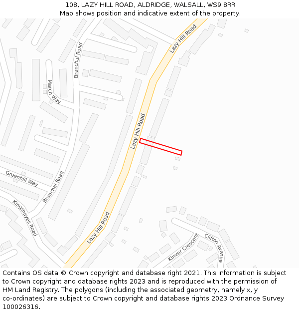 108, LAZY HILL ROAD, ALDRIDGE, WALSALL, WS9 8RR: Location map and indicative extent of plot