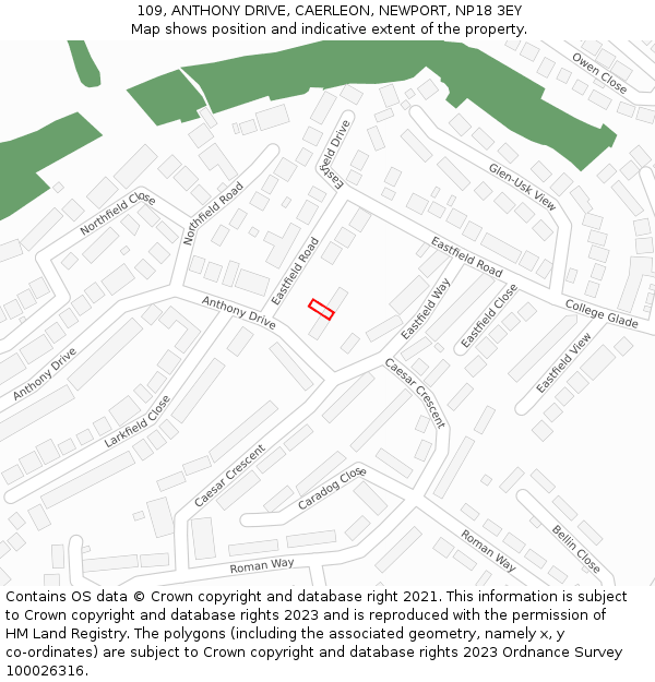 109, ANTHONY DRIVE, CAERLEON, NEWPORT, NP18 3EY: Location map and indicative extent of plot