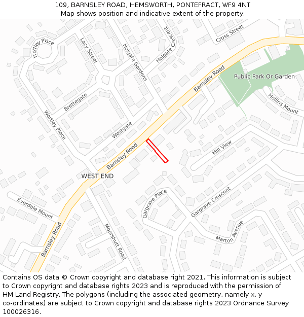 109, BARNSLEY ROAD, HEMSWORTH, PONTEFRACT, WF9 4NT: Location map and indicative extent of plot