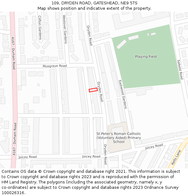 109, DRYDEN ROAD, GATESHEAD, NE9 5TS: Location map and indicative extent of plot