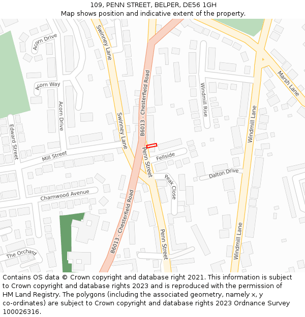 109, PENN STREET, BELPER, DE56 1GH: Location map and indicative extent of plot