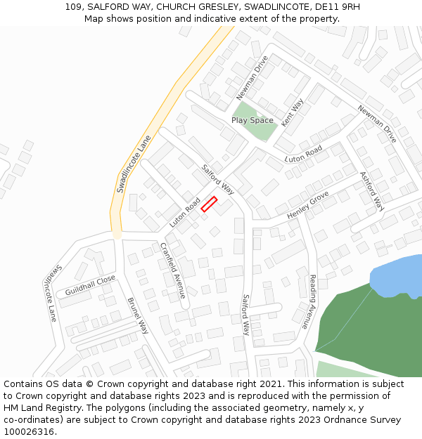 109, SALFORD WAY, CHURCH GRESLEY, SWADLINCOTE, DE11 9RH: Location map and indicative extent of plot